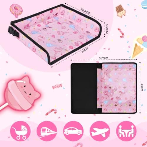 Babenest Airplane Tray Table Cover for Kids with Pockets, Candy Pink — view 4