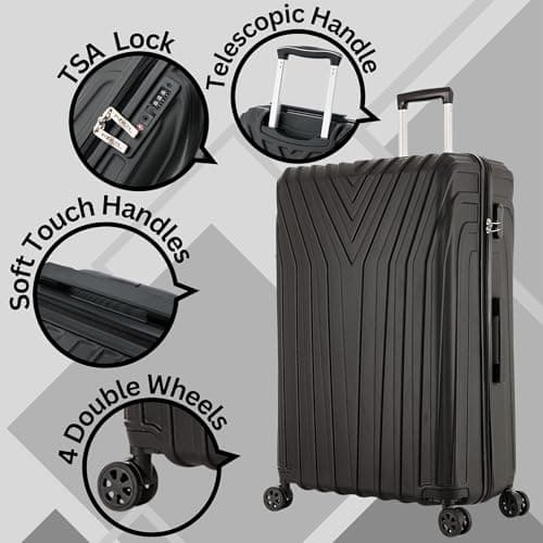 DK Luggage 24" Medium Hard Shell Suitcase Luggage 4 Wheel Spinner ABS101 (Black ABS-101, 24" Medium) — view 6
