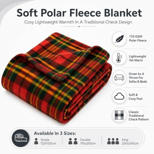 Adore Home 120x150cm Single Tartan Check Polar Fleece Throw Blanket Red — view 3