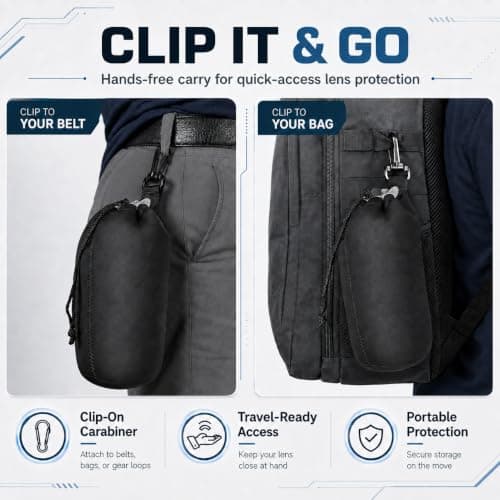 Active Pro Camera Lens Pouch Set 4 Pack (S M L XL) - Thick Protective Neoprene Lens Case Bag with Belt Loop & Hook - for Canon, Nikon, Sony, Fuji, Olympus, Panasonic, Sigma DSLR & Mirrorless Lenses — view 6