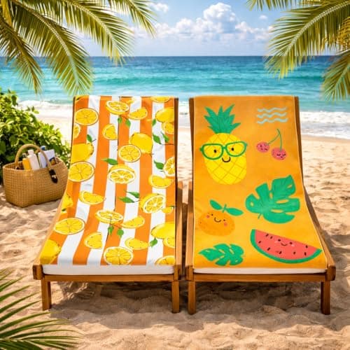 Adore 2 Pack Microfibre Beach Towels 70x140cm - Lemons & Fun Fruits