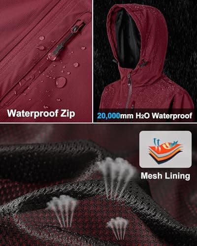 Tyhengta Women Waterproof Jackets Lightweight Windproof Packable Rain Jacket Raincoat Outdoor Softshell Jacket with Zip Pockets Jujube Red,S — view 4