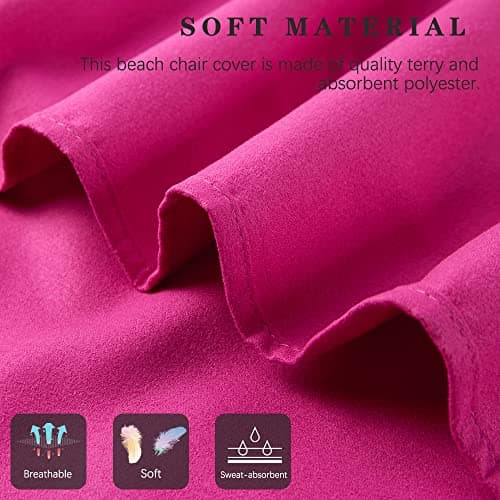 Morbuy Portable Solid Color Beach Towel, Beach Chair Cover Towel, Sun Lounger Beach Towel with Pockets, Microfiber Chaise Lounge Towel Cover for Summer Outdoor Garden Pool Vacation Travel (Red) — view 5