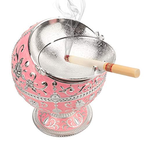 Windproof Ashtray with Lid for Cigarettes Metal Portable Cigar Ashtray Odor Eliminator for Indoor outdoor Hand Stamped Rose Pattern with Sparkle Fancy Gift for Men Women — view 3