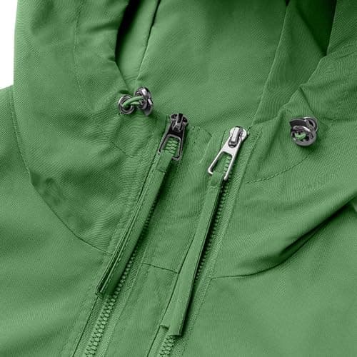 Packable Waterproof Jacket Ladies Raincoat Summer Long Sleeve Full Zip Raincoat with Hooded Breathable Windbreaker Softshell Jackets with Pockets for Hiking Walking Cycling Green — view 4