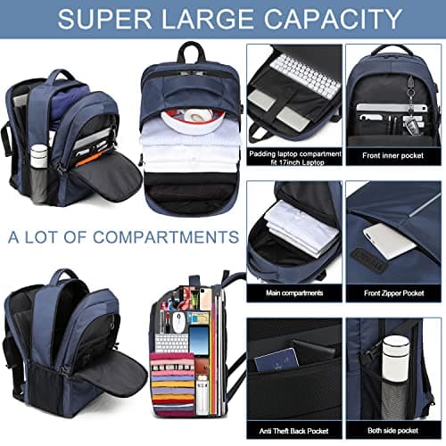 WENIG Backpack for Men,Extra Large 50L Water Resistant 17.3 inch Travel Laptop Backpack Work Bag with USB Charging Port,Anti Theft Big Business Computer Backpack for Men Women College School-Blue — view 2