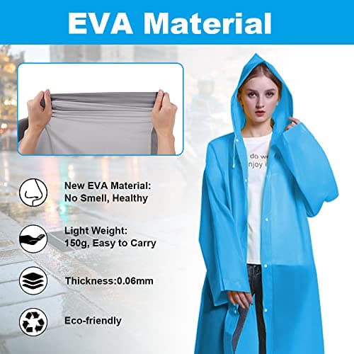 Vicloon Portable Raincoat, 2 Pack Rain Poncho Adult Waterproof with Hoods and Sleeves, Reusable Rain Resistant Poncho for Camping, Emergency Situations, Travel — view 4