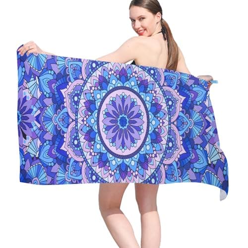 Vorvowry Microfibre Beach Towels for Adults Women Men Extra Large Lightweight Quick Dry Sand Free Travel Towel Double Sided Printing for Swim Sports with Mesh Bag 80×180cm Purple Mandala 1 Pack