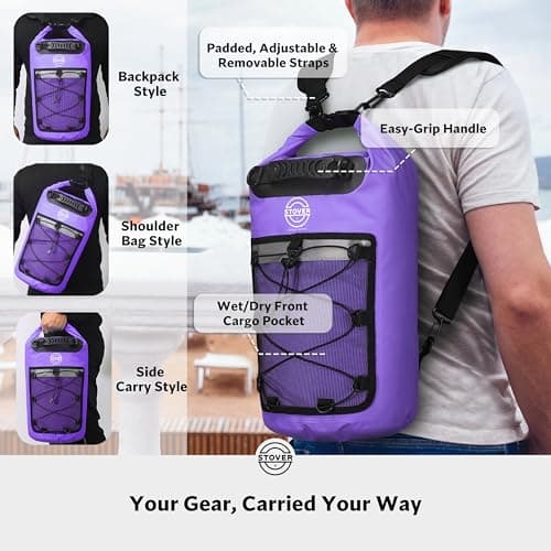 STOVER 5/10/25/30/40L Waterproof Dry Bag- Roll-Top Backpack w/Phone Case- Kayaking, Hiking, Camping, Boating- Men/Women — view 3
