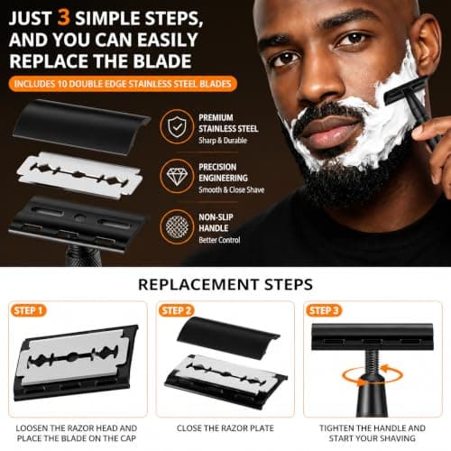 ESSBES Safety Razor for Men, Matte Black with 10 Double Edge Blades — view 4