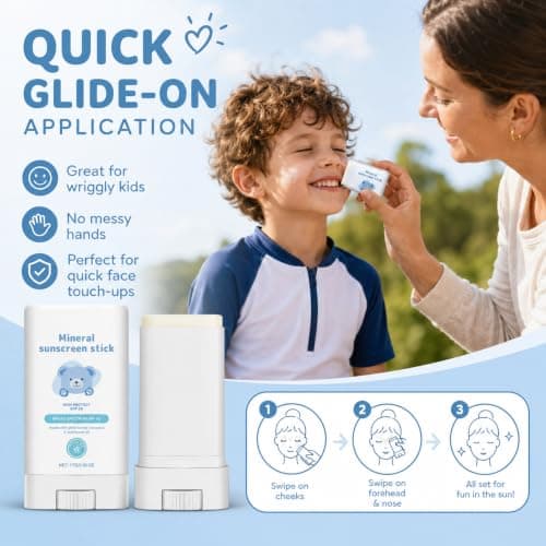 Kids Sun Cream Stick SPF 50+ - Mineral Sunscreen for Face & Body - UVA/UVB Broad Spectrum Protection - Water-Resistant & Fragrance-Free - Mess-Free Travel Size Suncream Stick for Children - 17g — view 5