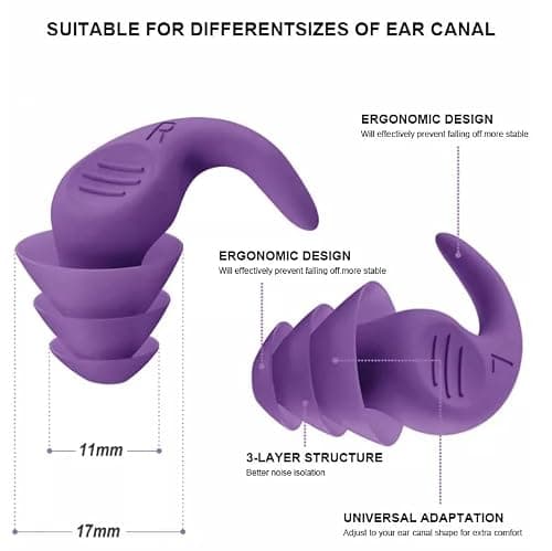 3 Pairs Swimming Ear Plugs for Adults，Silicone Waterproof Reusable Swim Earplugs for Surfing, Showering，Water Sports and Swimming Ear Plugs (Pink + Orange + Green, Adults & Teens) — view 2