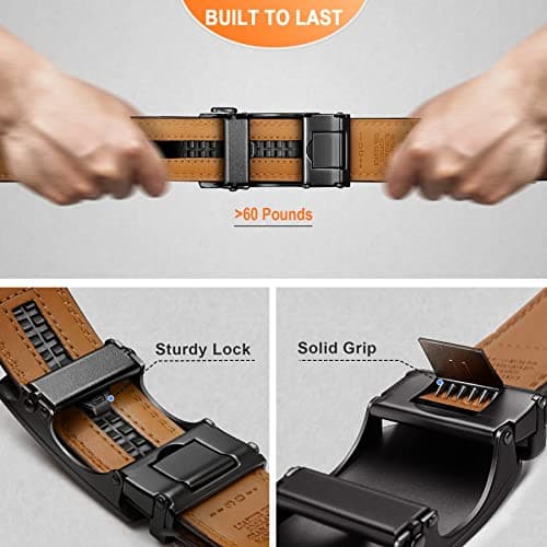 BULLIANT Men's Ratchet Belt 2 Pack, Click Leather Belt 1 3/8",Cut for Fit(Light Brown/Black,32"-38" Waist Adjustable) — view 5