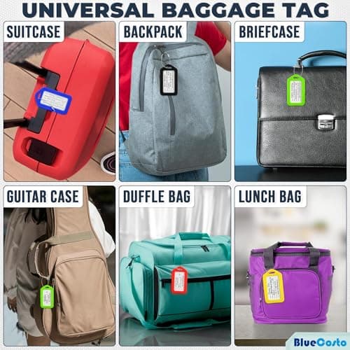 BlueCosto - Luggage Tags - Multicoloured, 10 Pack - Suitcase Tags with Name ID Card & Heavy-Duty Metal Wire Loops - Bright Coloured PVC Identifiers for Travel Baggage - Backpack Name Labels — view 6