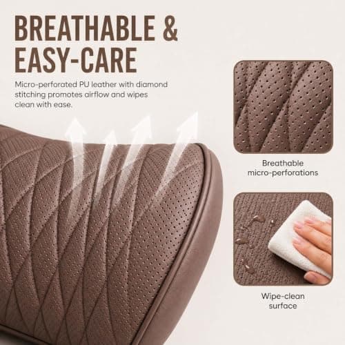 Universal Memory Foam Car Headrest Neck Pillow, with Leather Cover，Maroon — view 3