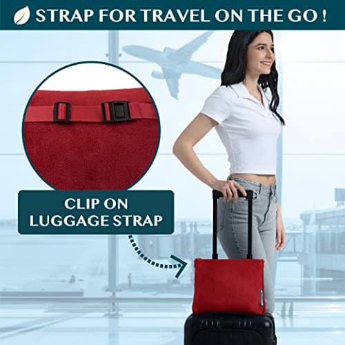 PAVILIA Travel Blanket Pillow, Soft Airplane Blanket 2-in-1 Combo Set, Plane Blanket Compact Packable, Flight Essentials Car Pillow, Travelers Gifts Accessories, Luggage Backpack Strap, 60x43 Red — view 3