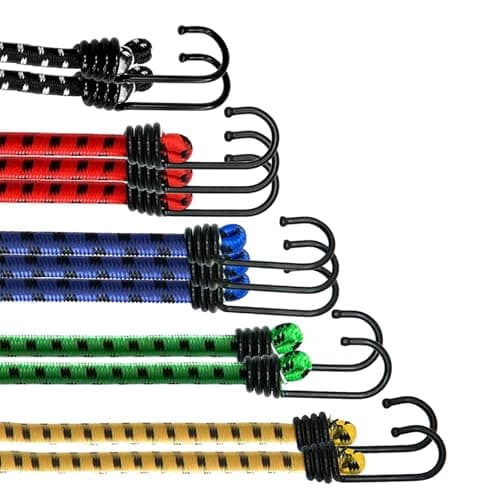 ANSIO Bungee Cords with Hooks, UV-Resistant Bungee Straps, 12 Pack Assorted