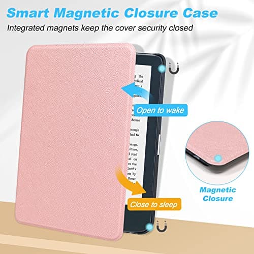 DMLuna Case for Kobo Clara Colour/Clara BW/Clara 2E 6"eReader, Ultra Slim Lightweight Folio Premium PU Leather Protective Cover with Auto Sleep/Wake Function, Rose Gold — view 3
