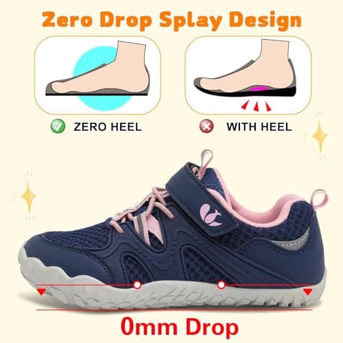 JOINFREE Girls Walking Shoes Boys School Shoe Kids Tennis Sneakers Lightweight Hiking Sneaker Navy Pink 12 UK Child — view 5