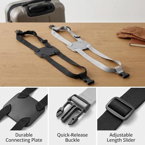 2Pcs Luggage Straps for Suitcases, Adjustable Connector Straps for Suitcases, Travel Straps for Luggage with Secure Fastening, Black and Grey Set, Compatible with All Suitcase Sizes — view 3