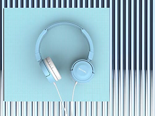 Roxel RX110 Lightweight Wired Foldable Headphones with Mic & Volume Control, On-Ear Headphones, Ergonomic Design, Answer Incoming Calls, Compatible with Android and IOS Devices (Blue) — view 3
