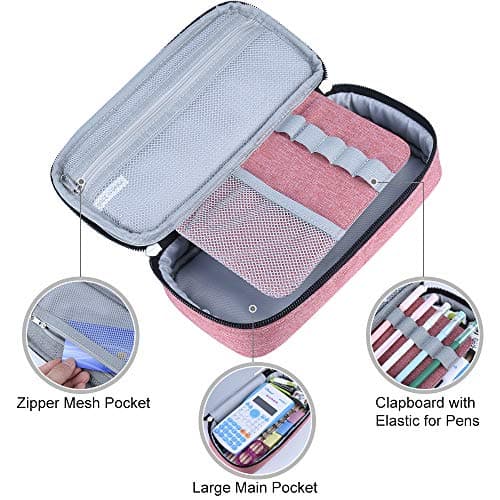 Chelory Pencil Case Large Capacity Pencil Cases Big Storage Pencil Bag Pen Pouch Makeup Cosmetic Bag Office Stationery Organizer with Compartment for Boys Girls School Students Adults, Light Pink — view 2