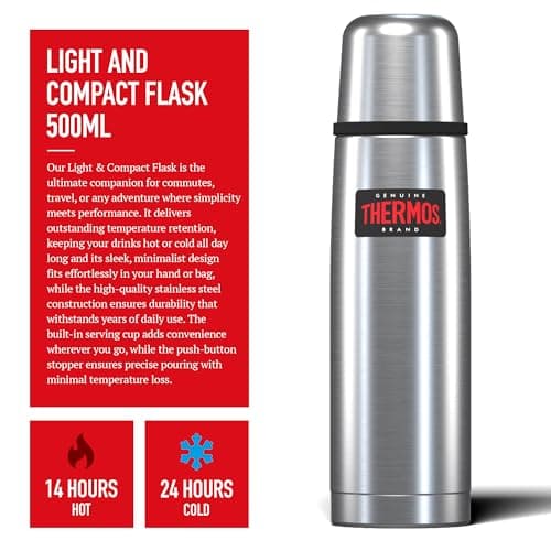 Thermos Light & Compact Stainless Steel Flask (500ml) 14h Hot | 24h Cold — view 2