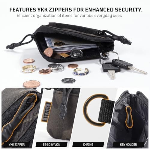 1TG Tactical Coin Purse, Cash Change Wallet 500D Nylon, Change Purse ID Card Holder with Zipper for Men and Women,Camo Black — view 2