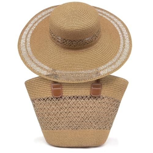 Pahajim Straw Bags and Hat Set for Women Raffia Beach Bag with Zip