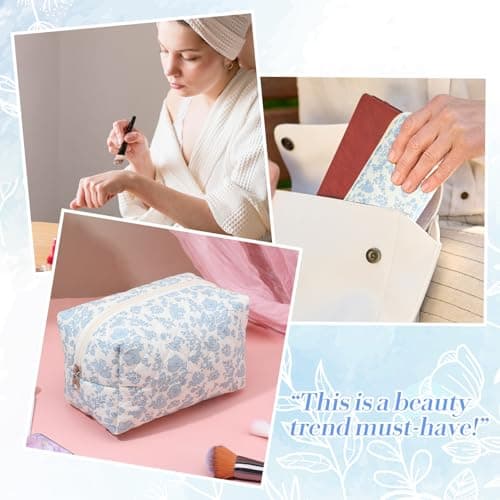 XLIUAX Floral Makeup Bag, Cute Aesthetic Cosmetic Bag, Portable Travel Bags — view 6