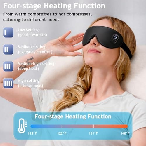 Heated Eye Mask, Light Blocking Warming Eye Mask for Dry Eyes, Black — view 3