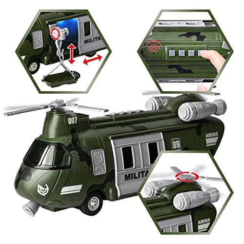 JOYIN Military Vehicles Toy Set of Friction Powered Transport Helicopter with Light and Sound Siren, and Soldier Army Men Action Figures for Kids, Green, Toy Gifts for 3 4 5 6 7 8 Year Old Boys — view 2