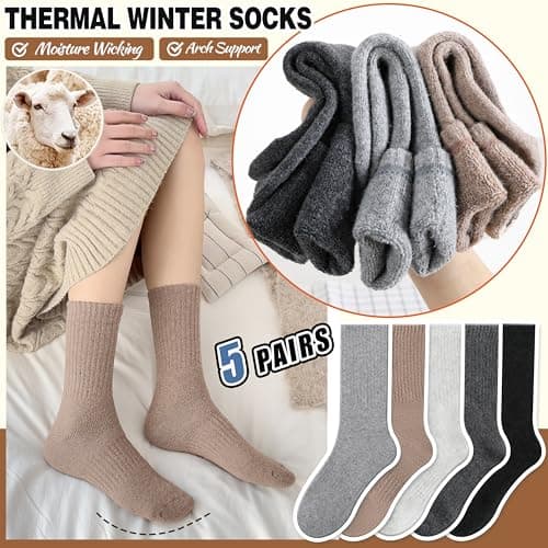EBMORE Womens Merino Wool Thermal Socks Warm Winter Thick Walking Cosy Boot Crew Comfy Gift Work Hiking Socks Stocking Fillers for Women Ladies 5 Pairs(Mix Color A) — view 3
