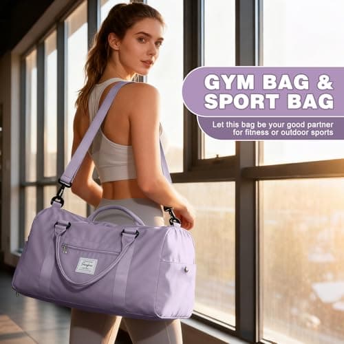 WEPLAN Gym Bag Womens Men Sports Fitness Bags Weekend Overnight Bag Travel Duffle Bags for Women with Shoes Compartment Wet Pocket,Holdall Hospital for Swimming Carry on Hand Luggag,A11-Purple — view 2