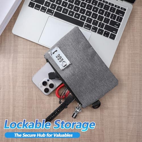 Money Bag with Lock, 5x8in Nylon Notary Bag with Lock, 3-digit Combination Locking Bank Bags for Store Cash, Jewelry, Passport, Medicine, Credit Cards and Valuables, Storage Cash Bags — view 6