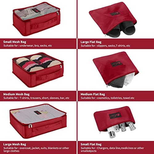 Vinsani 6pc Packing Cubes Travel Organiser Set for Suitcase, Wine Red — view 3