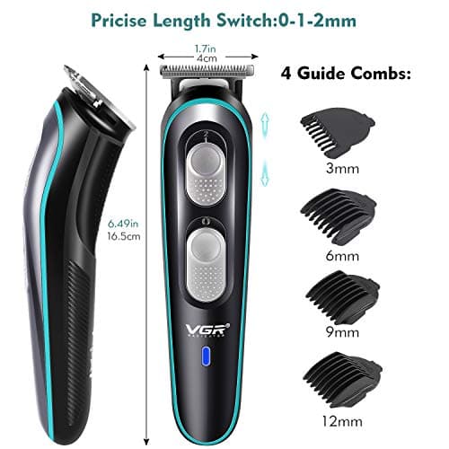VGR Electric Beard Trimmer for Men, Cordless Hair Clippers, USB Rechargeable Shaver, Low-Noise Stainless Steel T-Blade Hair Cutting Kit, 120-Min Battery for Daily & Travel Use — view 6