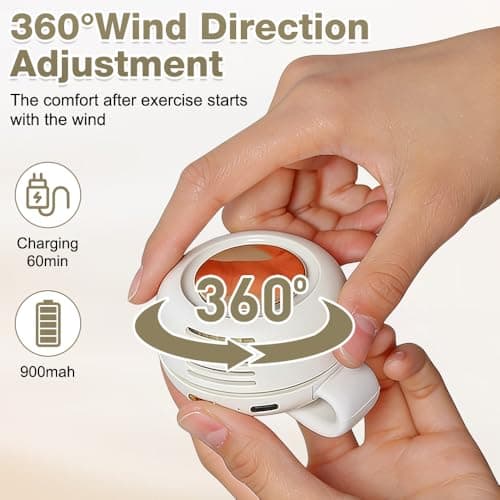 Portable Small Clip On Fan, Wearable Mini Waist Clip Fan for Clothes Body | Rechargeable Silent Bladeless Fan, with 3 Speeds, Hands-Free Cooling Neck Wearable Fans, for Outdoor Travel Office Household — view 5
