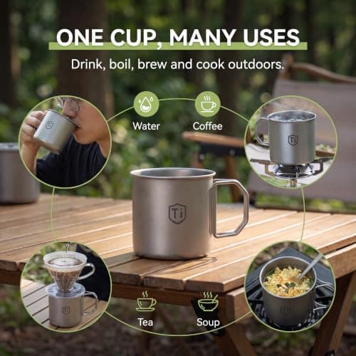 ROSSRORE Stainless Steel Camping Mug 304 400ml Lightweight Rustproof Shatterproof Mug with Handle Stackable BPA Free Reusable Coffee Cup for Outdoor Hiking Backpacking Travel — view 4