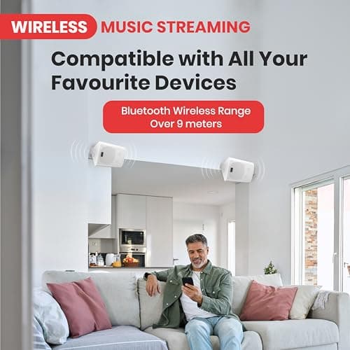 Pyle Wireless Speakers, Outdoor/Indoor Bluetooth Speakers, Wall Mounted, Waterproof, AUX IN, Compatible w/ Smartphone, Tablet, Laptop, Computer (Pair) — view 3