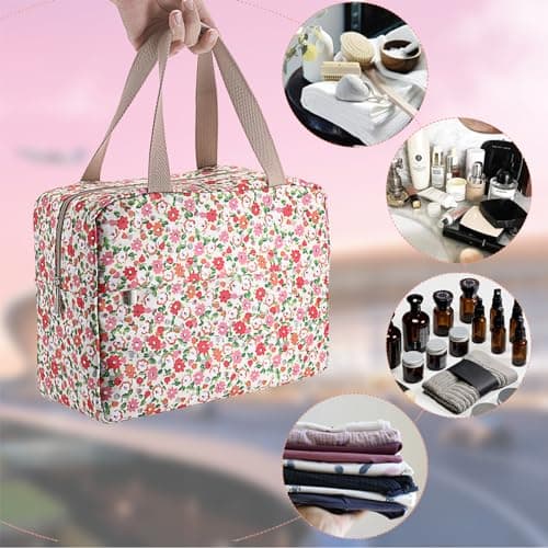 IGNPION Large Travel Toiletry Bag Full Size Travel Wash Bag with Front Pocket Women Large Portable Toiletries Cosmetic Storage Organiser for Swimming, Gym, Trip (Floral Yellow) — view 6