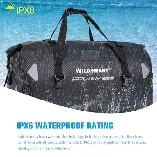Willd Heart Waterproof Luggage Bag 40L 66L 100L with Welding Suitable for Canoeing Camping Rowing Motorcycle, Carbon Fiber Imitation, 100L, waterproof travel bag — view 2
