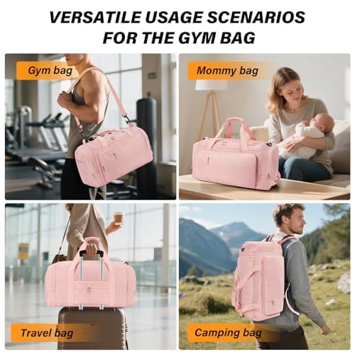 Sports Gym Bag Duffle Bag with Shoes Compartment for Womens Mens, CS COSDDI Weekend Travel Bag Overnight Bag with Wet Pocket, Luggage Bag Hospital Bag Holdall Bags with Shoulder Strap Backpack (Pink) — view 2