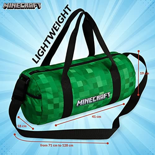 Minecraft Gym Bag for Kids Teens Travel Overnight Sports Duffle Bag Adjustable Strap Kit Bag Large Holdall Gamer Hand Luggage Bag (Green, 41x19x18cm) — view 6