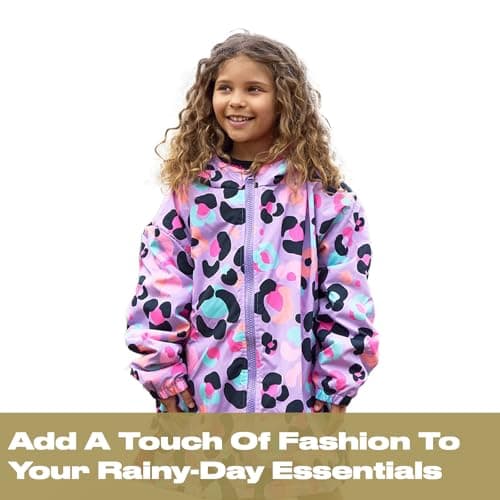 OHS Drying Robe for Kids, Lightweight Leopard Print Waterproof Jacket for Girls Breathable Packable Wind Resistant Rain Jacket for Outdoor Activities, Lilac Leopard Print — view 6