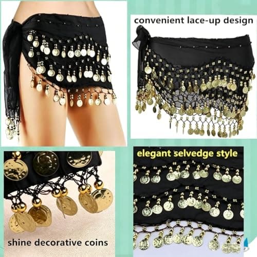 Belly Dance Hip Scarf with Bracelets - Chiffon Wrap for Performance & Yoga — view 5