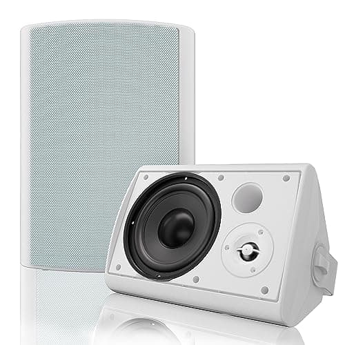 Herdio 6.5 Inches Outdoor Speakers Bluetooth Waterproof with Powerful Bass,Wall Mount Speakers Wired Weather Resistant for Patio Home Deck Porch Backyard 400 Watts (White)