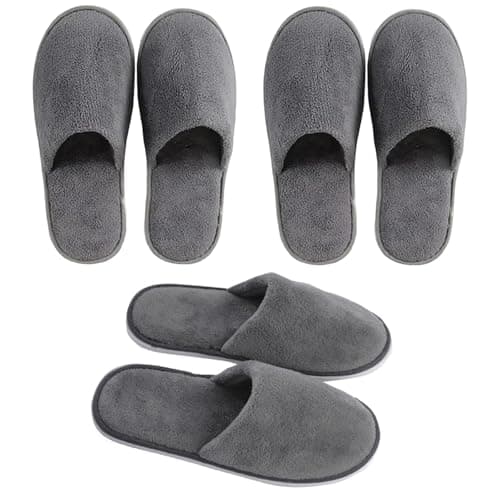 BFSYRR Hotel Slippers,Spa Slippers,3 Pairs Grey Non Slip Reusable Travel Loafer Women for Party Guests Family Hotels