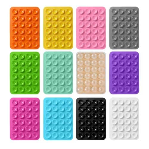 12 Pcs Silicone Suction Phone Case Mount, Multi-Colored Phone Suction Pad, Anti-Slip Mat Suction Cup Phones Grip with Adhesive Back for Mobile Power Cellphones Selfies Videos Cell Phones