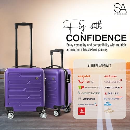 SA Products Purple Cabin Suitcase 45x36x20cm - Lightweight Hardshell Carry On Luggage with 4 Spinner Wheels, Telescopic Handle - Cabin Bag with Divider Pocket, Travel Case with Spacious Interior — view 2